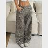 2024 Women's Washed Leopard Print Wide-Leg Trousers: High Street Casual Loose Fit