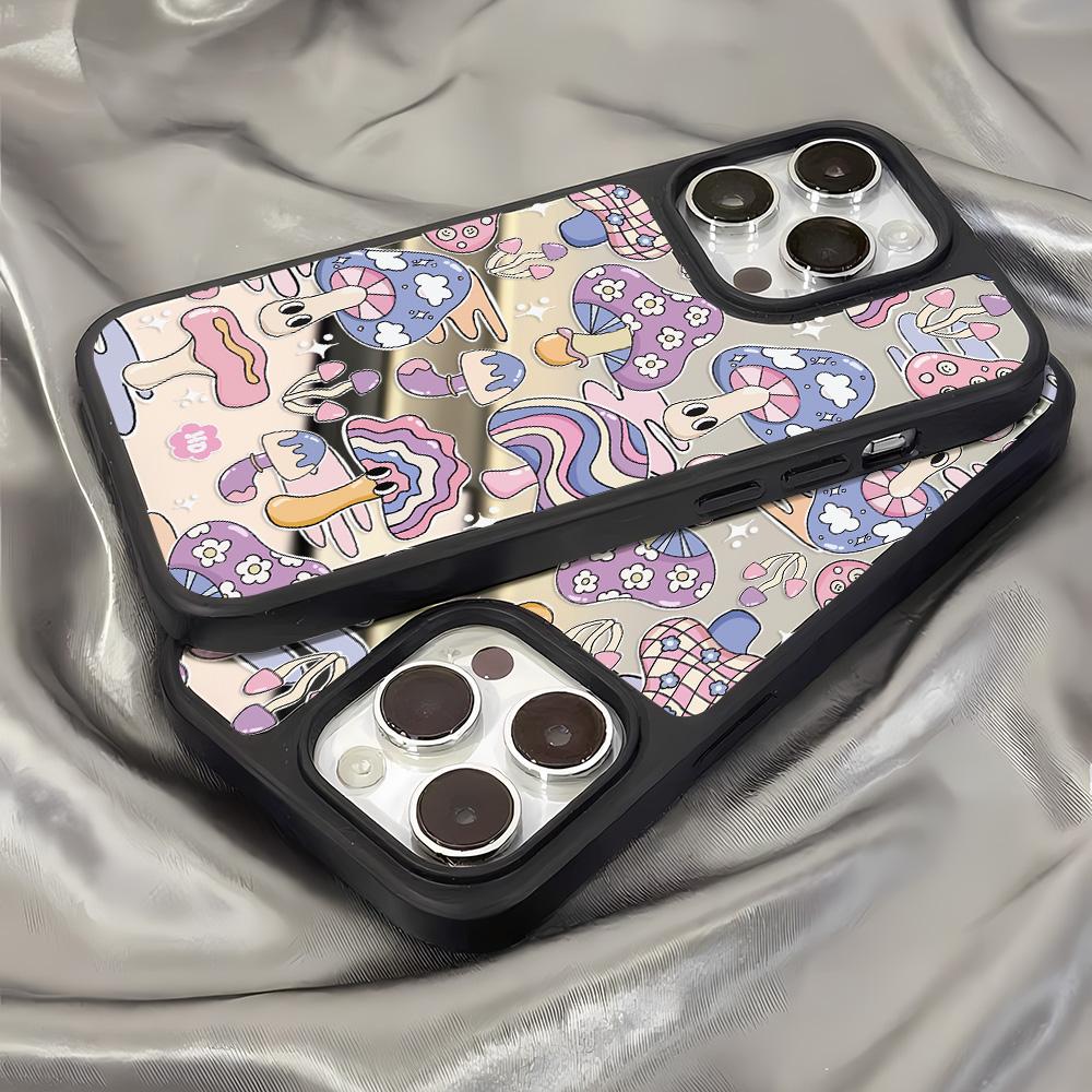 Mirror Phone Case for iPhone 15 11 13 14 for 15 16 Pro Max 12 13 16 Pro Cloud Flower and Animal Cute Style Phone Case