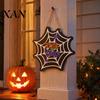 Halloween Gift for Friends Wooden Door Hanger Sign, Spider Web Hanging Trick Rustic Farmhouse Holiday Ornament or Treat Plaque, Entryway Sign