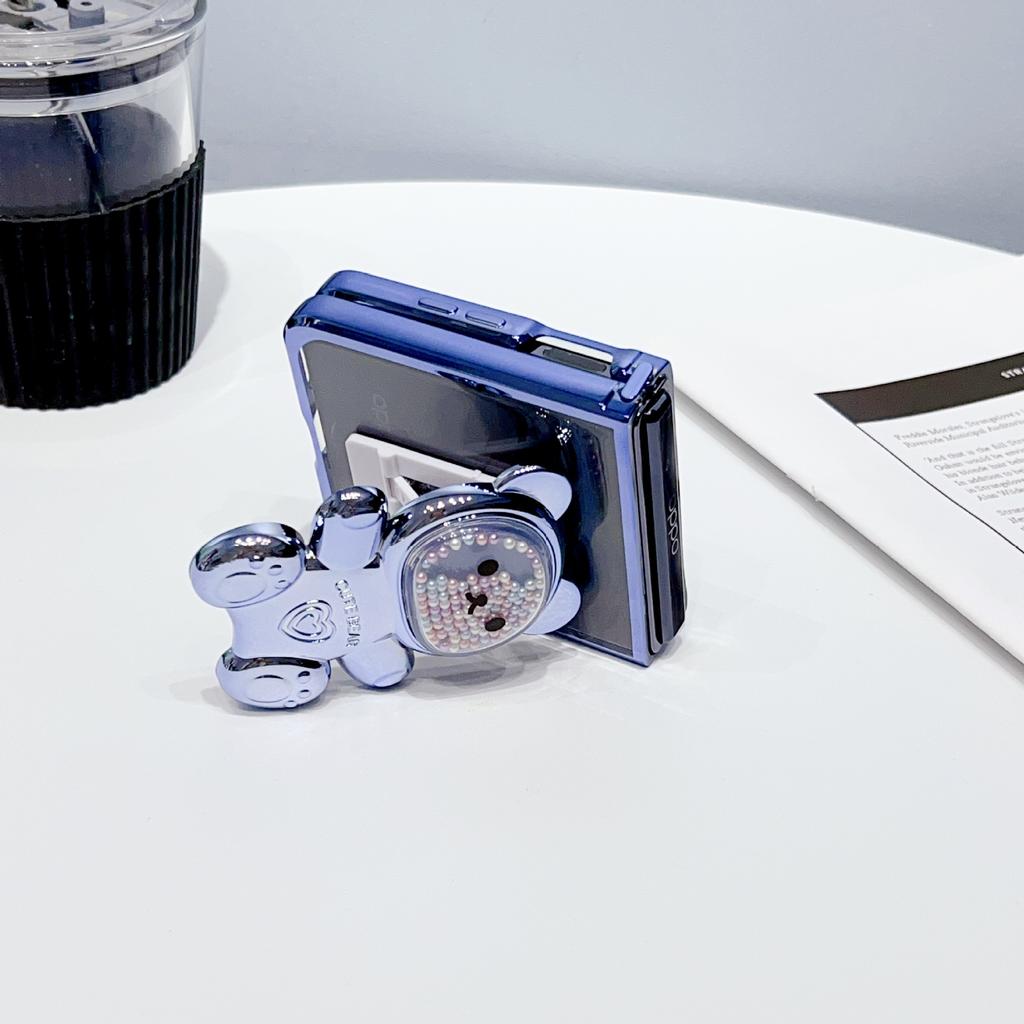 Quicksand bracket bear suitable for OPPOFindN2Flip mobile phone case luxury folding cute cartoon electroplating protective case