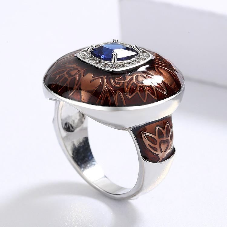 Retro Hyperbole Enamel Ring Bicolor Floral Fashion Sapphire Casual Ball