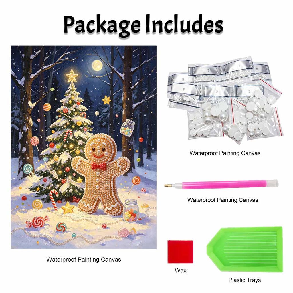 Framed Pearl Bead Painting Kit Christmas Gingerbread Man Theme DIY Shiny Canvas Art Holiday Decor Creative Leisure Craft Ready to Display