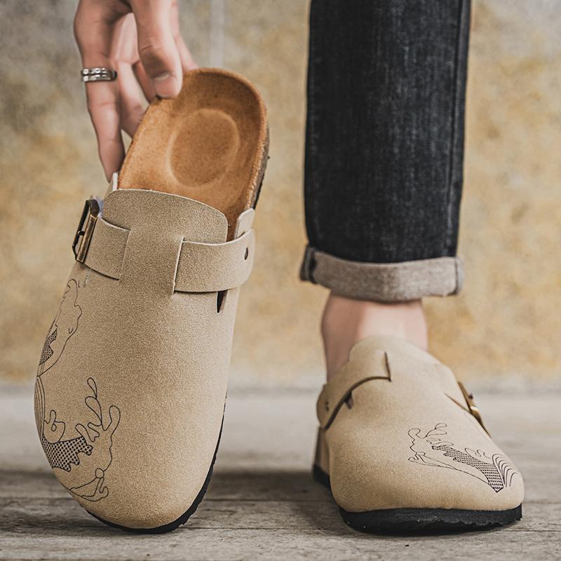 Fashion Fashion Men's Suede Mules Slippers Men Clogs Insole Sandals With Arch Support Outdoor Beach Slides Home Half Slippers