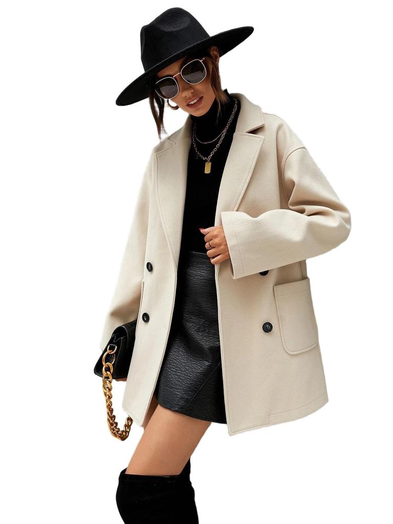 European & American Women's Woolen Long Sleeve Lapel Overcoat