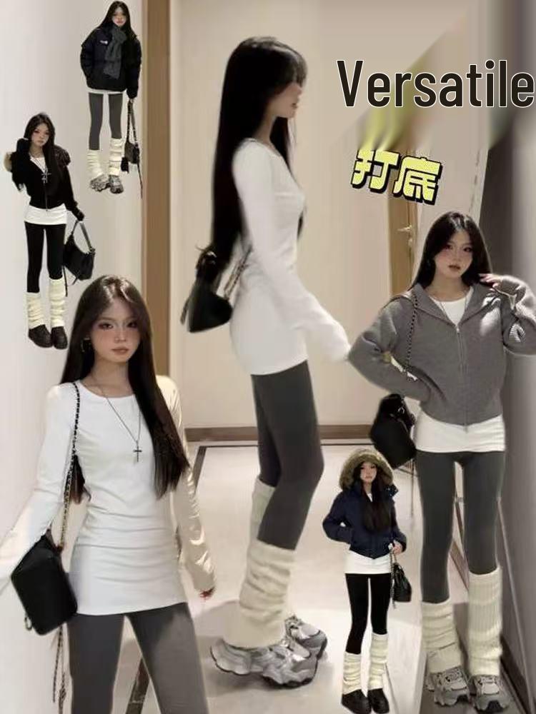 Women's Warm German Fleece Long-Sleeve Base Layer Shirt, Slimming Mid-Length Design, Buttocks Coverage for Winter