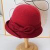 French bow knitted bucket hat women's autumn and winter retro basin hat short-brimmed top hat elegant and versatile small hat