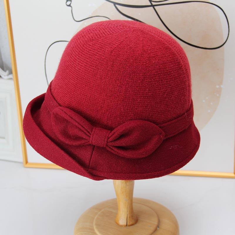French bow knitted bucket hat women's autumn and winter retro basin hat short-brimmed top hat elegant and versatile small hat