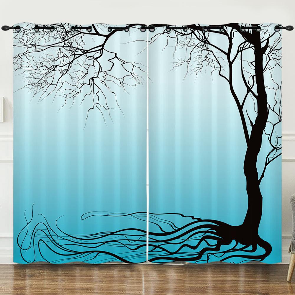 Curtains Sunset Sunset Scenery 3D Digital Printing Blackout Curtain Punching