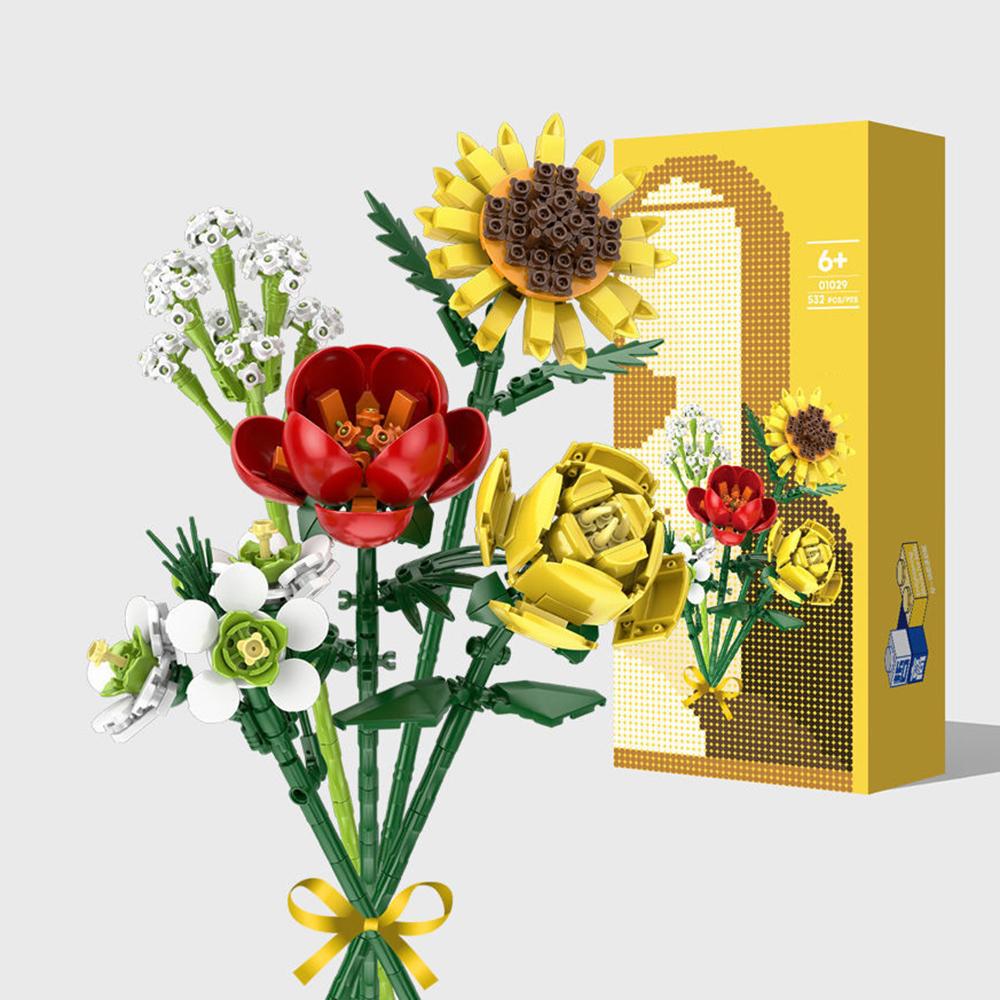 Flower Bouquet 3D Model Toy Mini Build Blocks for Girl Plant Potted Assemble Brick Decoration Holiday Girlfriend Gift