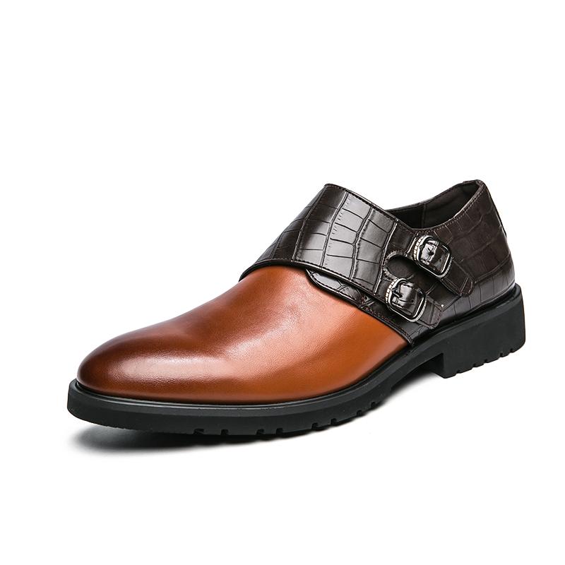 Fashion Men Business Loafers PU Thick Soled Wear-resistant Double Buckle Leather Shoes Busines Fashion Formal Shoes Size 38-48 Men Shoes