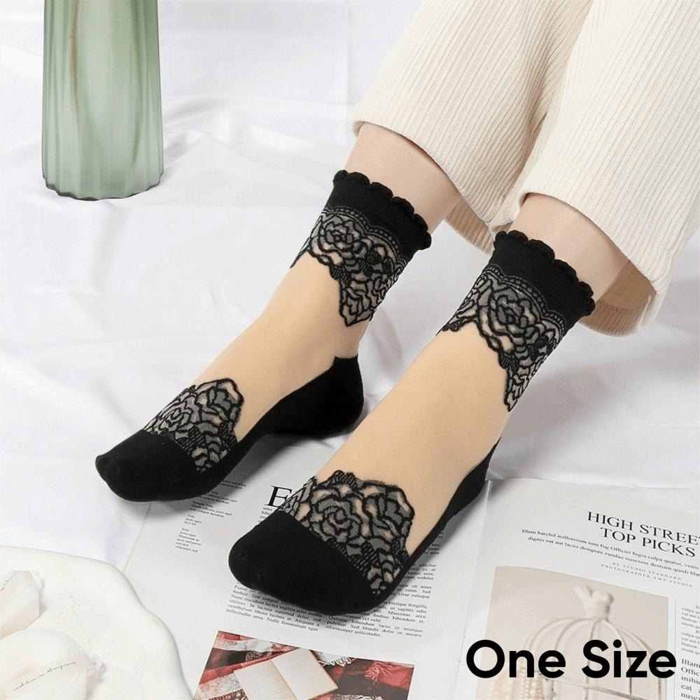 Non-Slip Invisible Lace Socks Hollow Sheer Shallow Transparent Socks Soft Lace Boat Socks Women