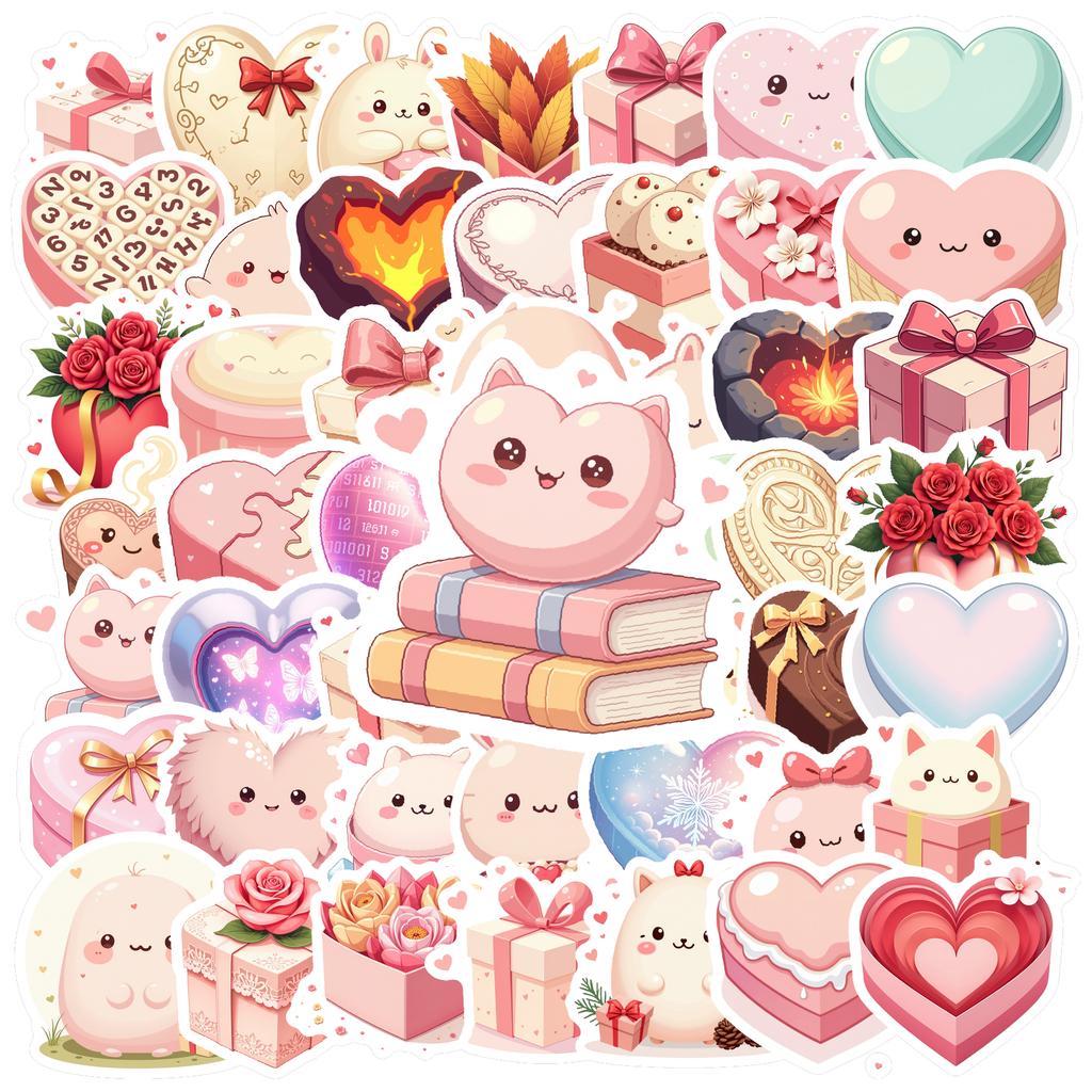 35-200pcs Cute Pink Heart Gift Stickers Aesthetic Decoration DIY Skateboard Fridge Guitar Phone Wall Decals Stationery Stickers