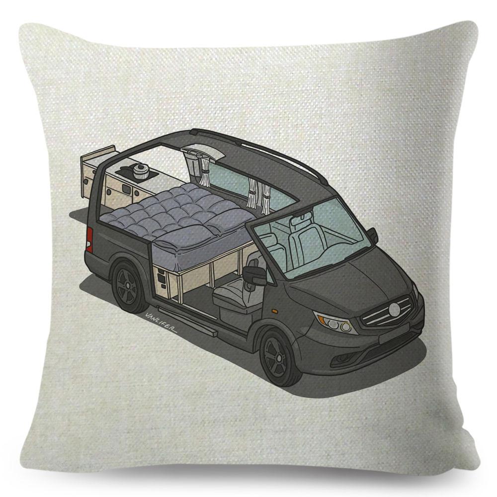 Van Life Pillow Case Decor Cartoon Camper House Travel Car Cushion Cover for Sofa Home Children Room Vanlife Pillowcase 45x45cm