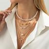 Wind Imitation Pearl Beads Stacked Necklace, Sweet And Cool Love Bow Elbow Collarbone Chain Necklace