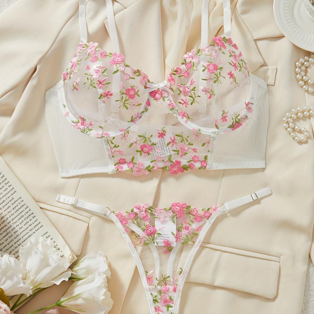 Hot-selling white floral small fresh and comfortable erotic underwear ultra-thin bra European and American women's bra set