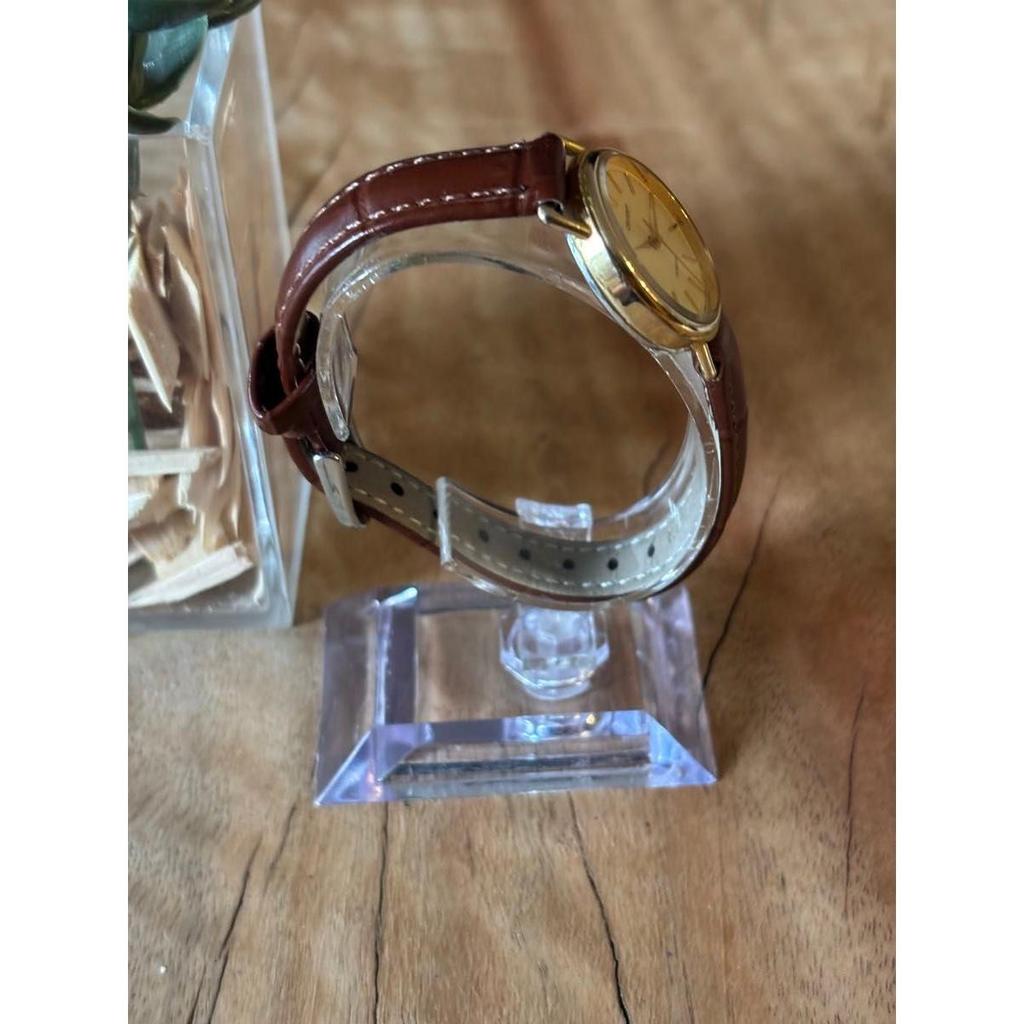 Used Working Item Y2K ORIENT Quartz Gold Dial Brown Leather Strap Men's Watch