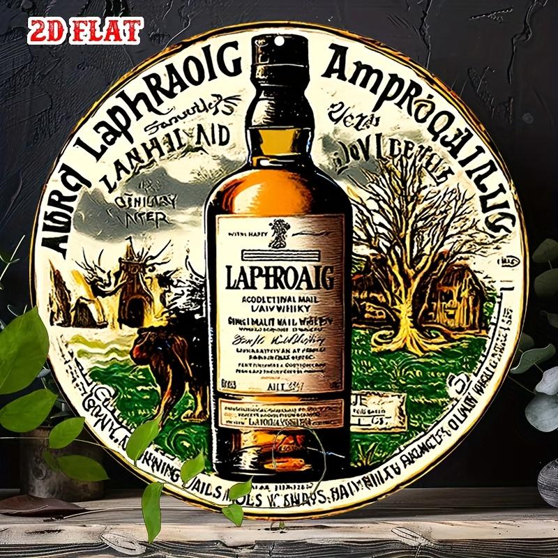 High Definition Wooden Board Painting Vintage Laphroaig Single Malt Scotch Whisky Round Wall Art Retro Islay Whiskey Bottle De 20x20cm(8x8inch)