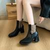 Fashion Retro Square Toe Women Shoes 2024 New Korean Style Fashionable Women's Thick Heel Boots Simple and Versatile Black Short Boots