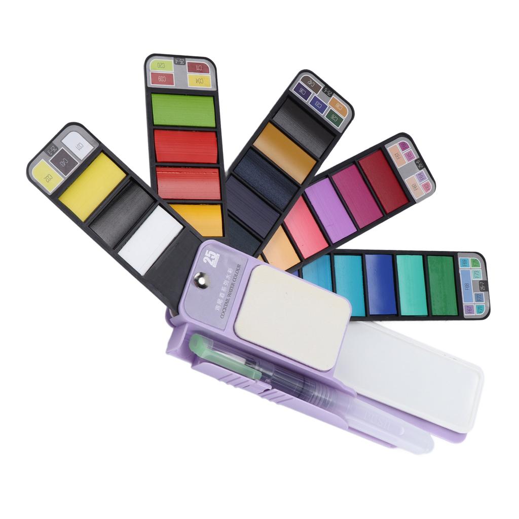 Watercolor Paint Set Portable Foldable Fan Shape 25 Colors Travel Watercolor Set with Water Brush