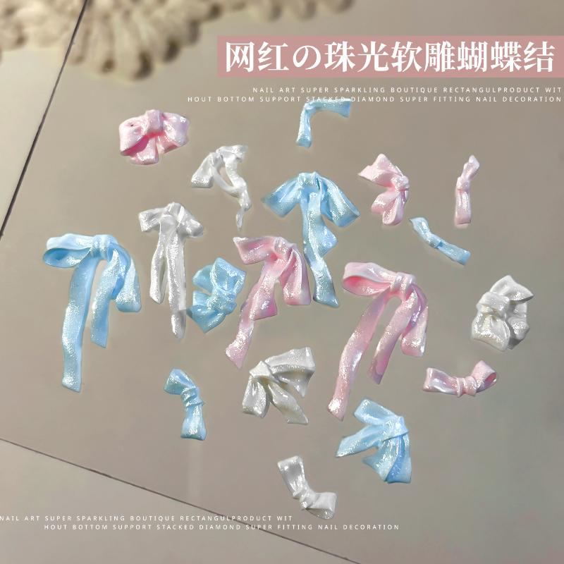 50 Pcs Bowknot Nail Art Decorations 3D Satin Light Nail Charms Colorful Ribbon Bow Rhinestone Diy Manicure Tools Parts
