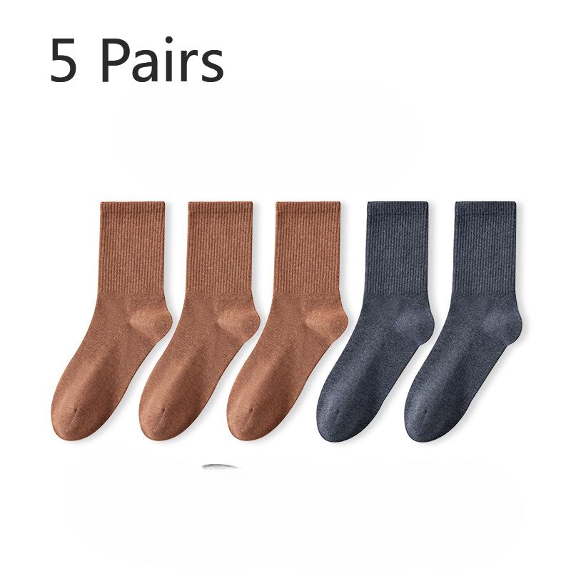 5 Pairs of Autumn and Winter Pure Cotton Socks, Mid-tube Men's Socks, Antibacterial Sweat-absorbing Socks, Solid-color Antibacterial Men's Cotton Sock