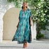 EDOLYNSA Damen Übergröße Kaftane Streifenmuster Batik Kaftan Badeanzug Überwurf Strand Maxikleid Lockerer Seitenschlitz Robe Q1218
