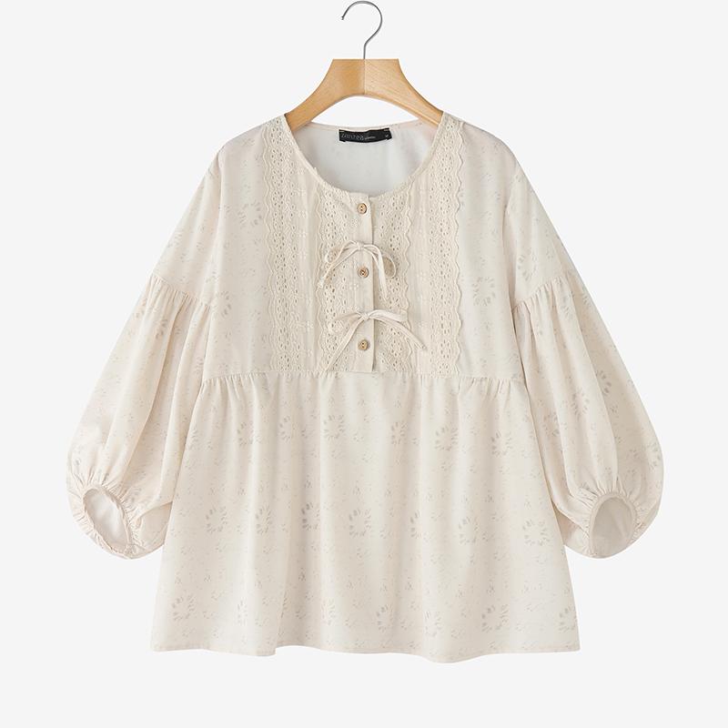 ZANZEA Dámská volná halenka s kulatým výstřihem a 3/4 rukávy s ležérním potiskem