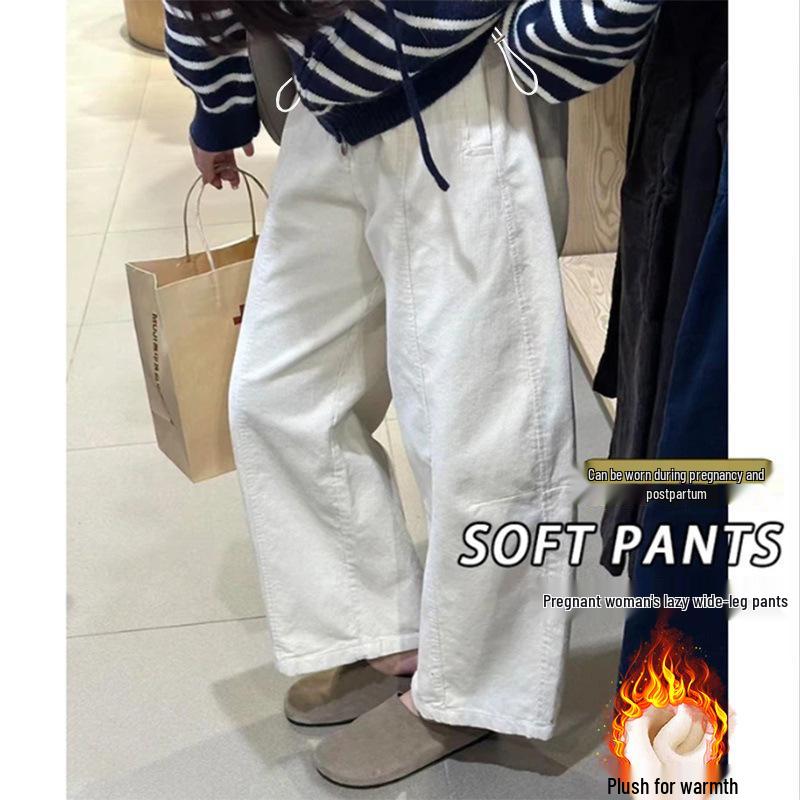 2025 Autumn/Winter Maternity Outerwear: Cozy Wide-Leg Velvet Corduroy Pants, Thickened Straight Leg, Grandma Style XL