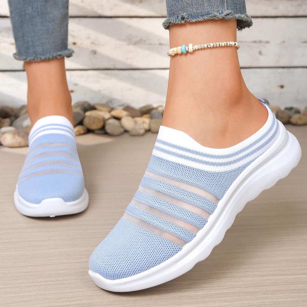 Women's Summer Half Slippers Thick Bottom Mesh Casual Hollow Out Round Head Slippers
