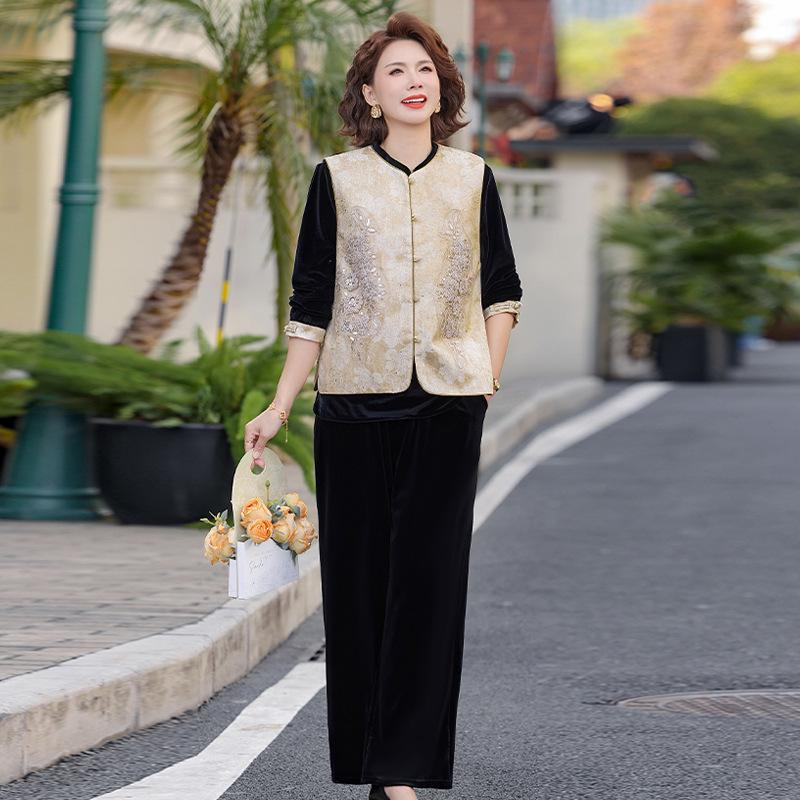 

Women s Elegant Velvet Wide-Leg Pants Three-Piece Suit - Autumn Slimming Fashion 2026 3XL (62.5-67.5 kg)