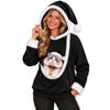 Adult Cute Christmas Plush Patchwork Hooded Sweatshirt with Pet Pocket for Holiday Wear