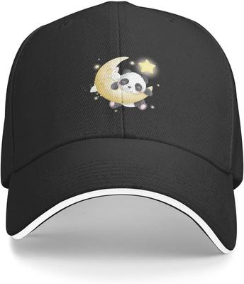 Cute Panda Sleeping On Moon Graphic Baseball Cap Adjustable Polyester Sun Protection Casual Unisex Hat