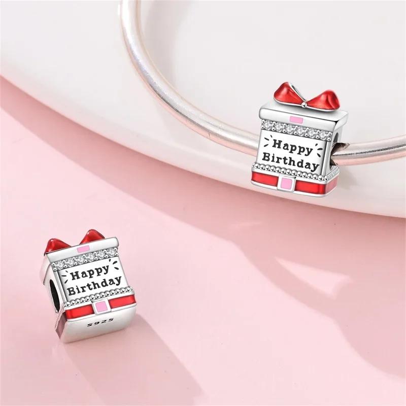 Charms Original Copper Birthday Gift Box Beads Fit Bracelet Diy Fine Gift Women Delicate Jewelry Accessory