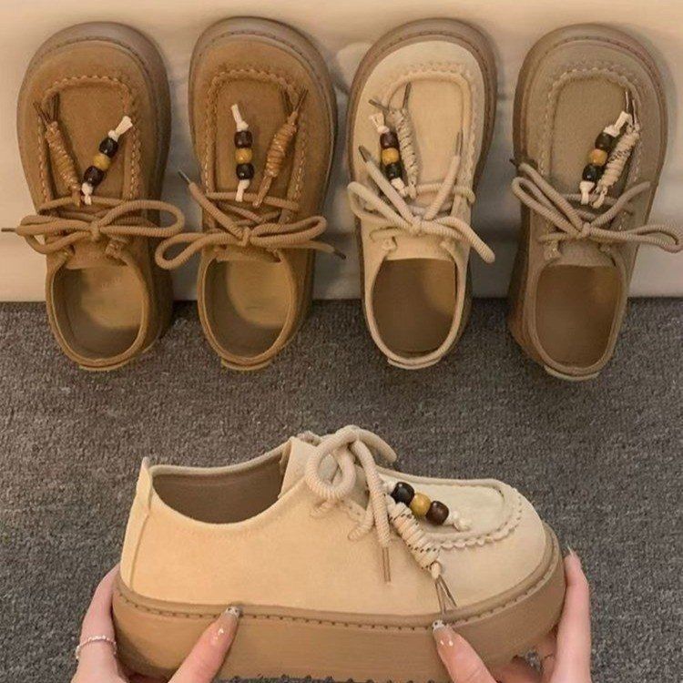 Thick-soled heightening loafers casual single shoes retro lace-up Birkenstocks women's small men