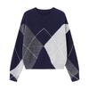 Damen Pullover Sweater 100% Wolle Retro Rautenmuster