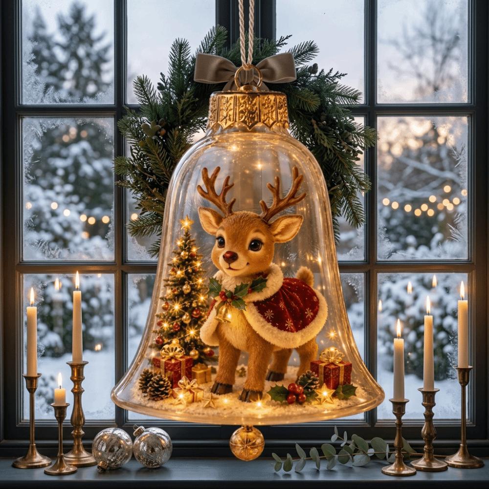 Transparent Lighted Christmas Bell Ornament Acrylic Cartoon Style Clear Christmas Bauble Ornament LED Lighted Plastic