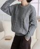 Ppaeppae Round Neck Voluminous Cable Knit Loose Fit Long Sleeve Knit T-Shirt 4 Colors