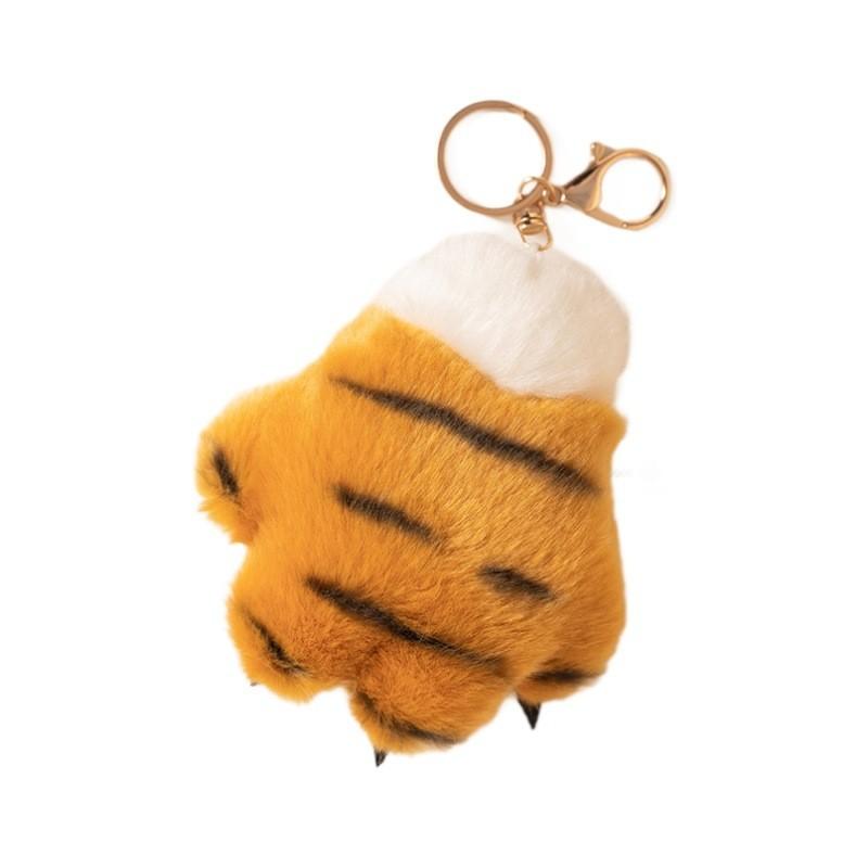 Charming White And Yellow Tiger Plush Keychain With Custom Design For Collectors