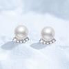 Sterling U-Shaped Stud Earrings With 0.15ct D Color Moissanite Freshwater Pearl Minimalist Elegant Jewelry