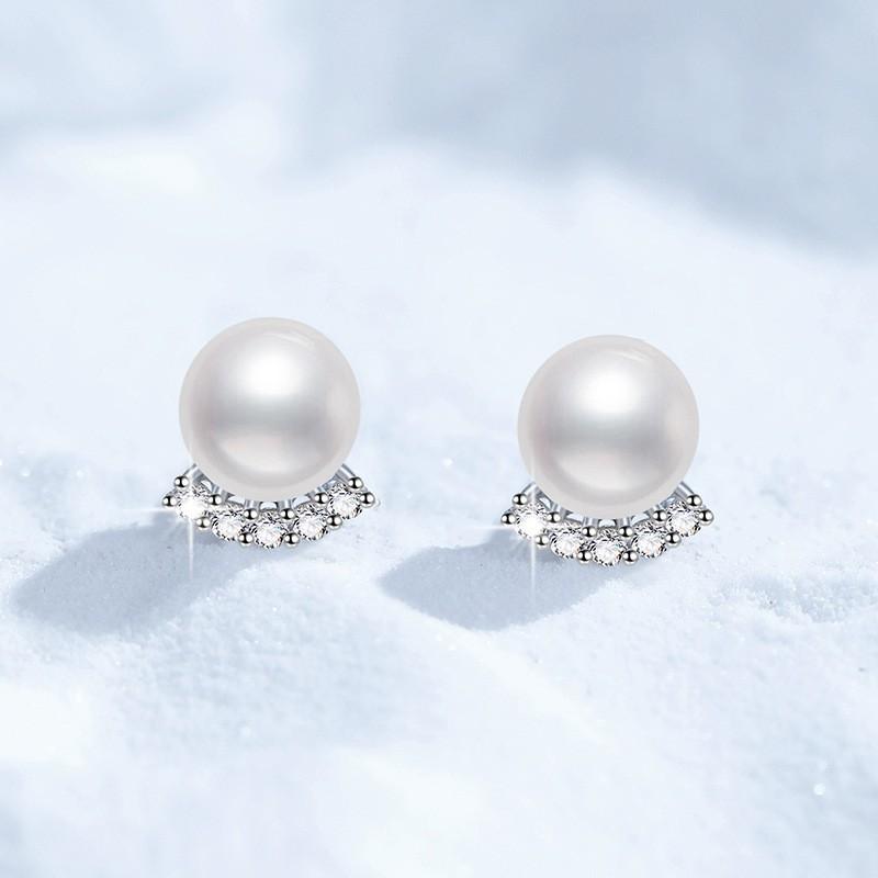 Sterling U-Shaped Stud Earrings With 0.15ct D Color Moissanite Freshwater Pearl Minimalist Elegant Jewelry 925 Sterling Silver
