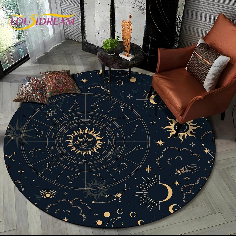 3D Mysteriou Sun Moon Tarot Mandala Magic Round Area Carpet Rug for Living Room Bedroom Kid Playroom Decor,Pet Area Rug Non-slip