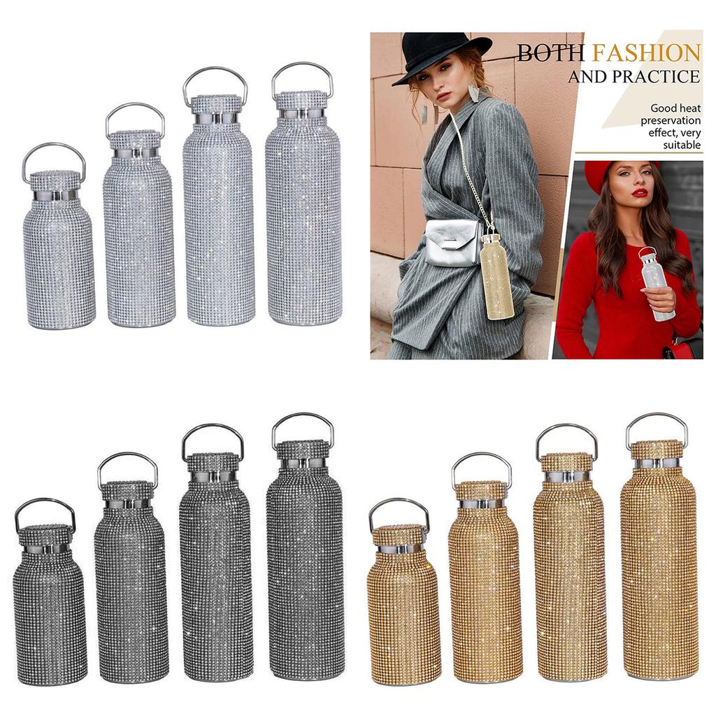 Botella de Agua de Diamante Rhinestone Bling Termo Glitter Botellas Acero Inoxidable Botella de Agua Aislada Regalo