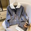 Autumn 2026 Chic Doll Collar Knit Cardigan for Women - Sweet, Fresh, Long Sleeve Sweater Coat