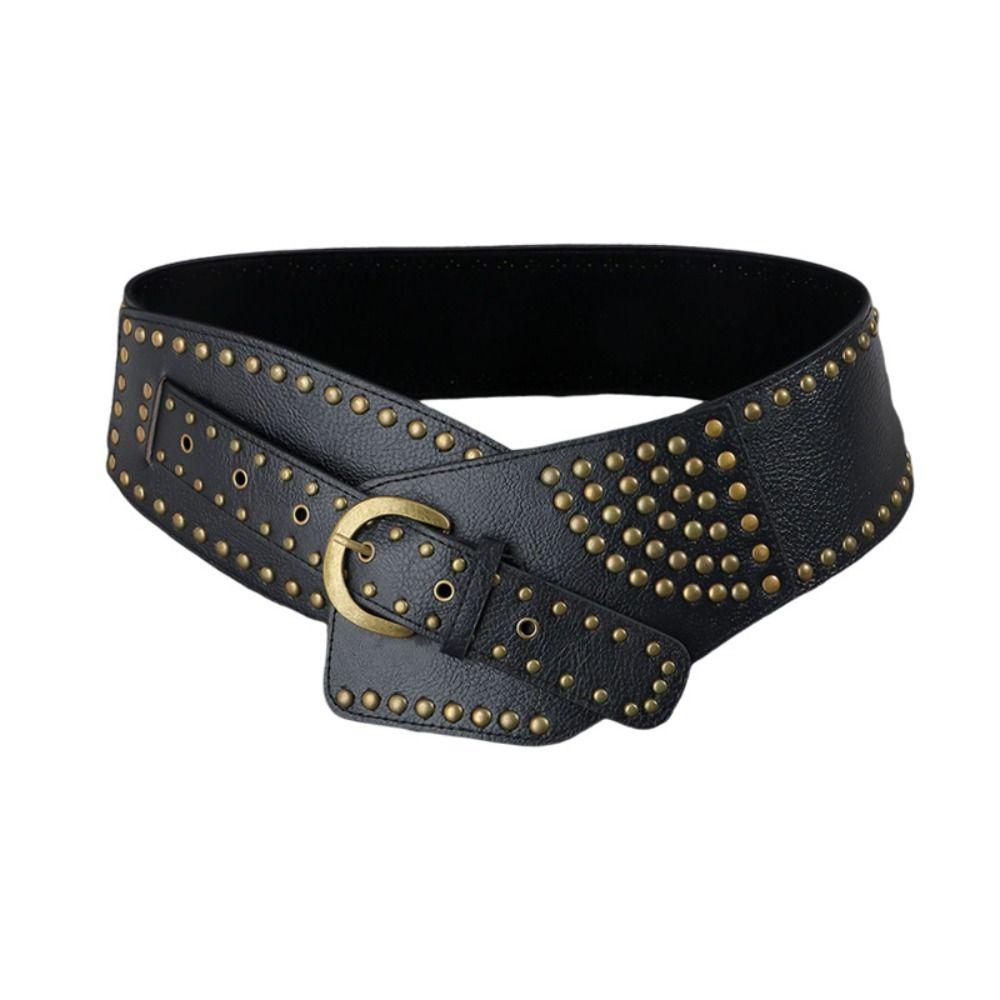 Adjustable Metal Rivet Belt PU Leather Waist Corset Fashion Wide Cummerbunds  Dress