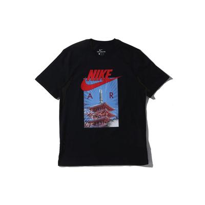 Ανδρικό T-shirt με Αεροφωτογραφία, Εκτύπωση Παγόδας και Άνθους Κερασιάς Μαύρο CT6531-010