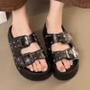 Fashion 2025 Summer Thick Soled Anti Slip Retro French Style Beach Roman Sandals Women Rivets Flat Platform Half Slippers for Outdoor
