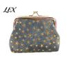 Washed Denim Wallet Golden Star Coin Purse, Women Change Kiss Lock Purse Closure Pouch for Folded Cash Coins Cards Mini Makeup