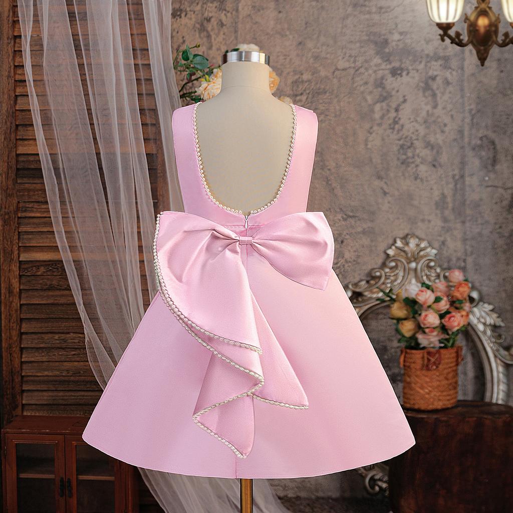 Flower Girl Princess Dress For Weddings Summer Kid Formal Bow Long Gown For School Evening Party Children New Year Cloth ALP613