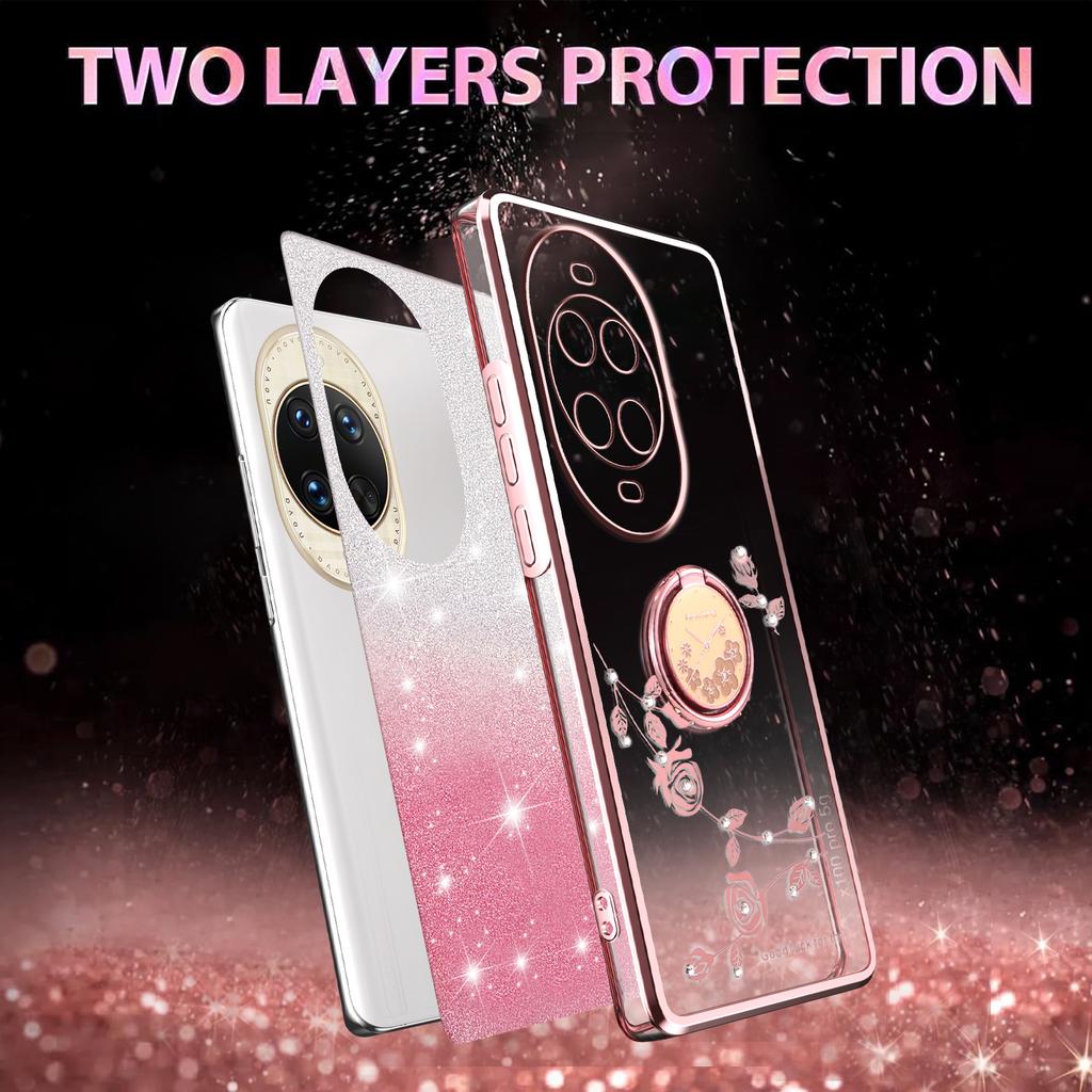 KADEM Pour Huawei nova 14 Ultra 5G Étui Anneau Support TPU Fleurs Coque de Téléphone Paillettes Dégradé