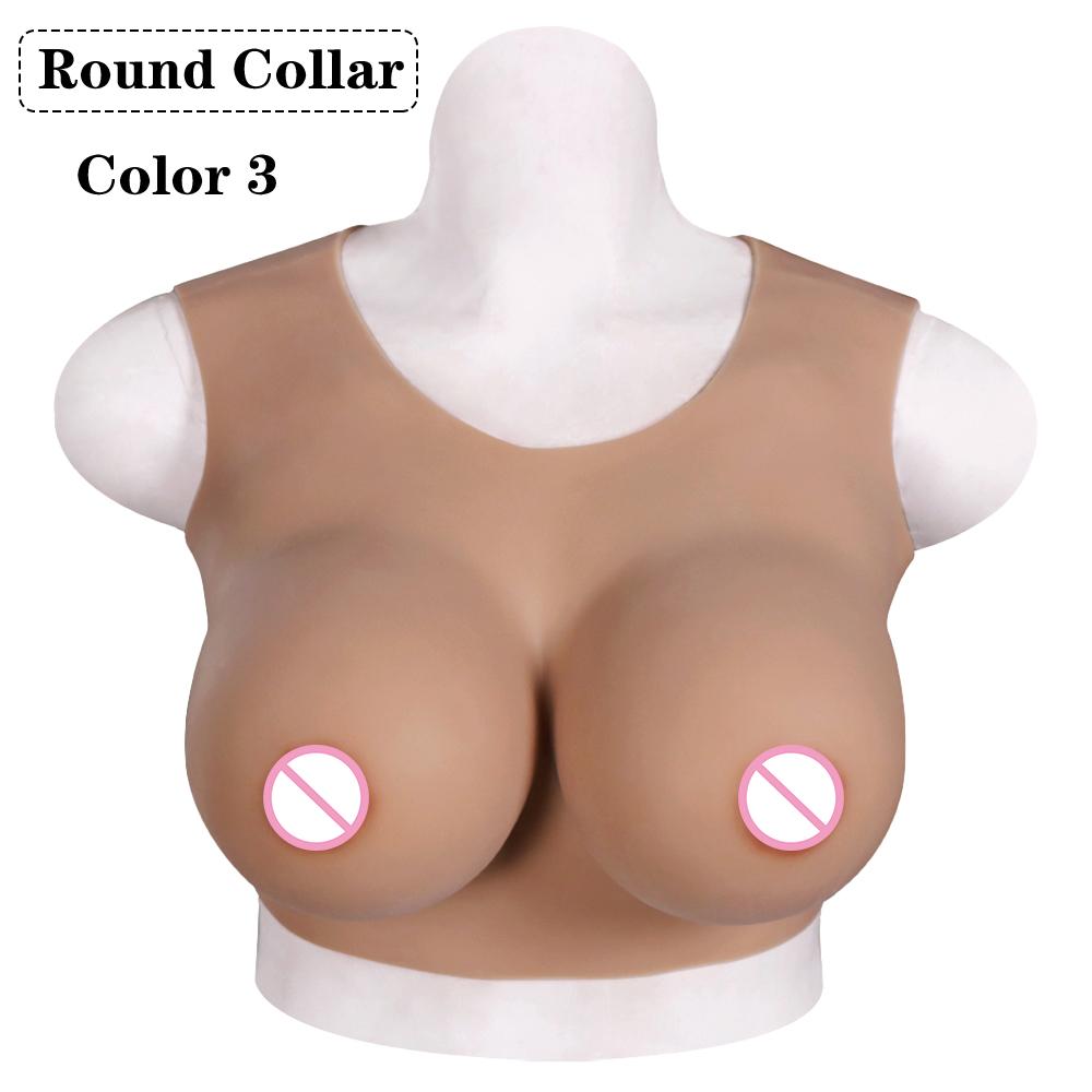 Eyung Silicone Breast Forms Hight Low Round Collar Crossdresser Drag Queen Silicone Breastplate Fake Boob Cosplay Silicone Plate